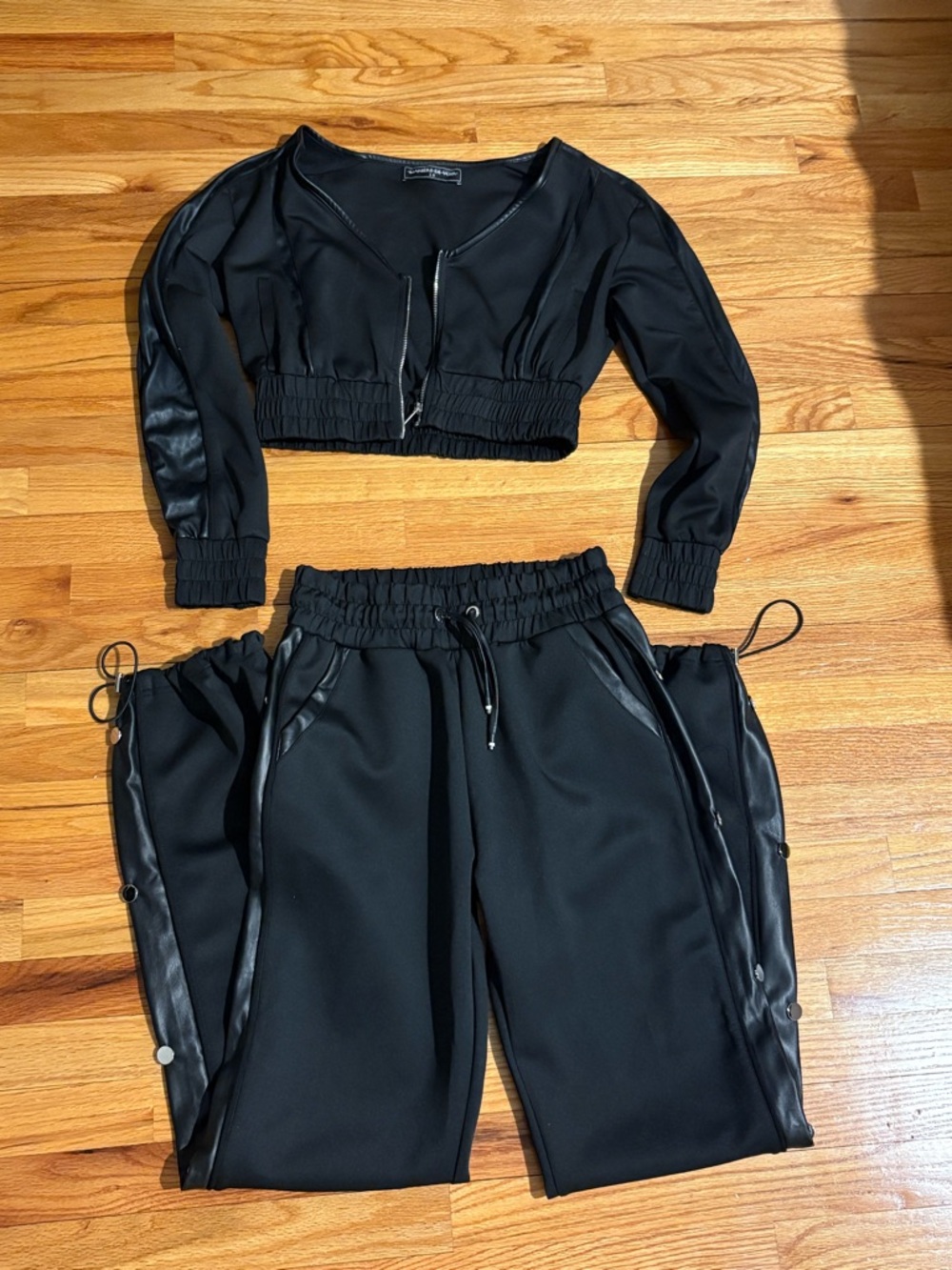 Black Women's Two-Piece Track Set - Zip Crop Jacket & Jogger Pants